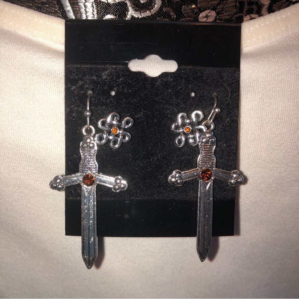 Sword hook and celtic knot amber‎ Earrings